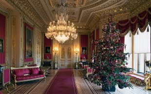 A 10ft Nordmann fir stands in the Crimson Drawing Room