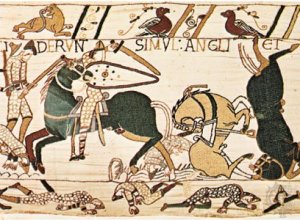 Bayeux Tapestry: English axman in combat with Norman cavalry [Credit: Giraudon/Art Resource, New York]